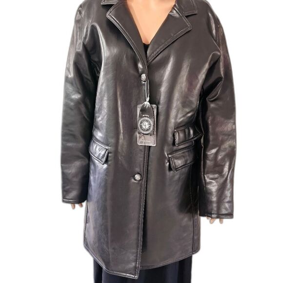 GV Designer Black Leather Women's Coat HAND MADE IN ITALY. New With Tag - Picture 2 of 16